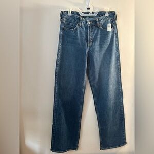 Old Navy Women's Mid Rise Wide Leg Straight Jeans in Deep Blue